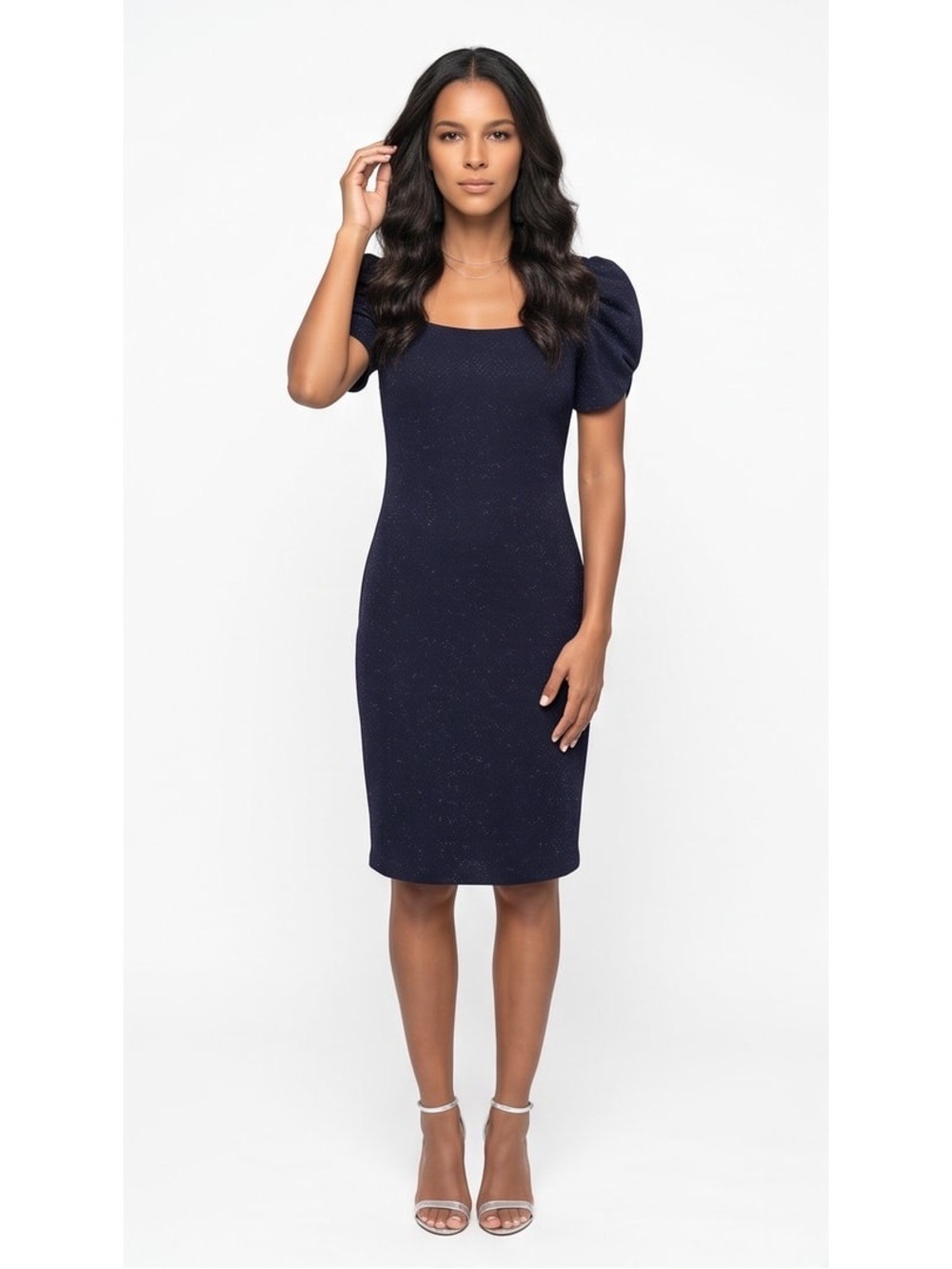 NWT Shelby Nites Evening Cocktail Knee Length Dress Navy & Silver Sz 6